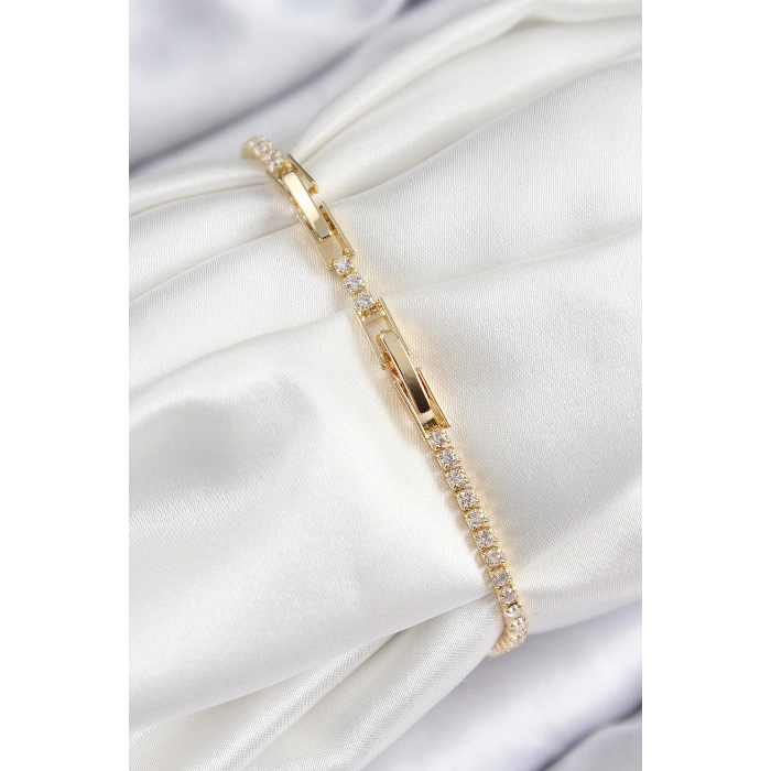 CEYLAN ADAM Pirinç Zirkon Taşlı Çiçek Model Gold Renk Kadın Bileklik