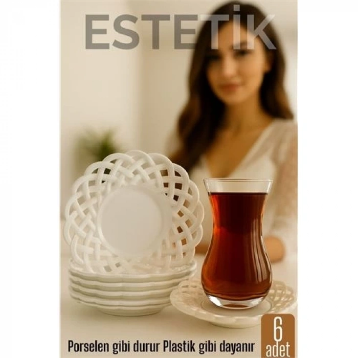 CEYLAN ADAM Porselen Görünümlü Plastik Çay Tabağı – 6’lı Set, Hafif, Şık ve Kırılmaz Tasarım
