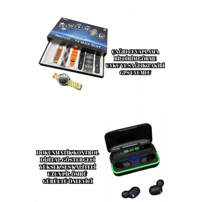 CEYLAN ADAM Powerbank Bluetooth Kulaklık Ve Akıllı Saat 7 Kordonlu Metal Kordon Plastik Kordon