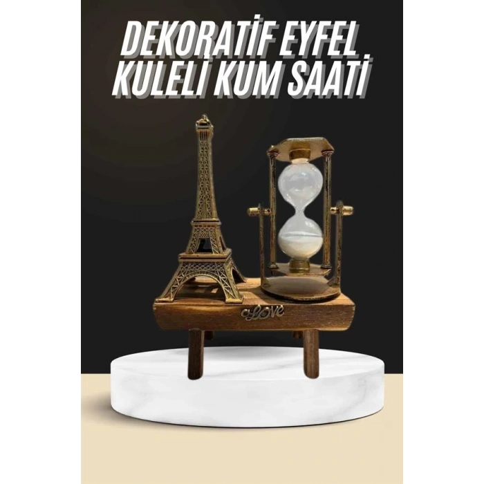 CEYLAN ADAM Retro Eyfel Kulesi Ve Kum Saati Dekoratif Ahşap Görünümlü Masa Biblosu