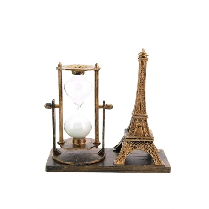 CEYLAN ADAM Retro Eyfel Kulesi Ve Kum Saati Dekoratif Ahşap Görünümlü Masa Biblosu