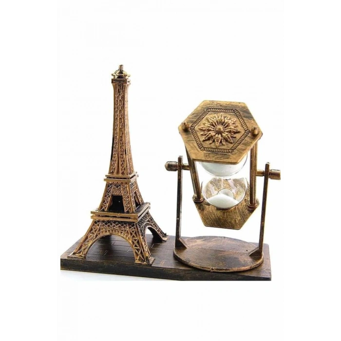 CEYLAN ADAM Retro Eyfel Kulesi Ve Kum Saati Dekoratif Ahşap Görünümlü Masa Biblosu
