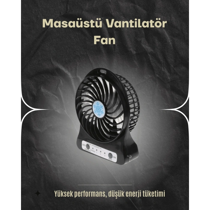 CEYLAN ADAM Şarjlı USB Fan – Masaüstü Mini Vantilatör, Taşınabilir, Işıklı, 3 Kademeli, Sessiz