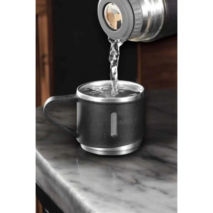 CEYLAN ADAM Şık ve Dayanıklı 3 Bardaklı Termos Seti Uzun Süre Isı Koruma Özellikli