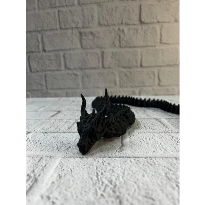 CEYLAN ADAM Siyah Hareketli Ejderha Figürü Esnek Gövdeli Dekoratif Tasarım 60 cm