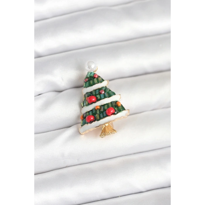 CEYLAN ADAM Süslü Çam Ağacı Model Yılbaşı Temalı Broş