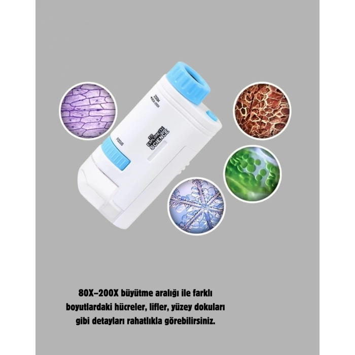 CEYLAN ADAM Taşınabilir Eğitim Mikroskobu 80X–200X LED Işıklı ve Darbeye Dayanıklı