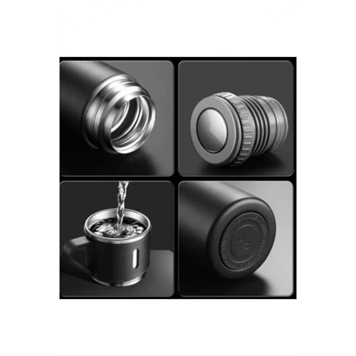 CEYLAN ADAM Termos Paslanmaz Çelik Termos Siyah Renk 3 Bardaklı Termos Seti