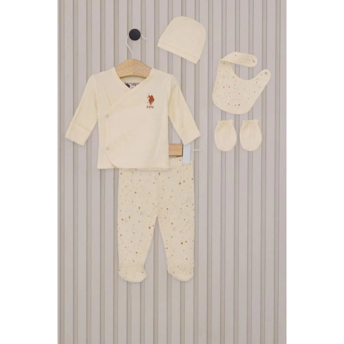 CEYLAN ADAM   U.S.Polo Kız Bebek 5Li Zıbın Seti USB2107 Krem