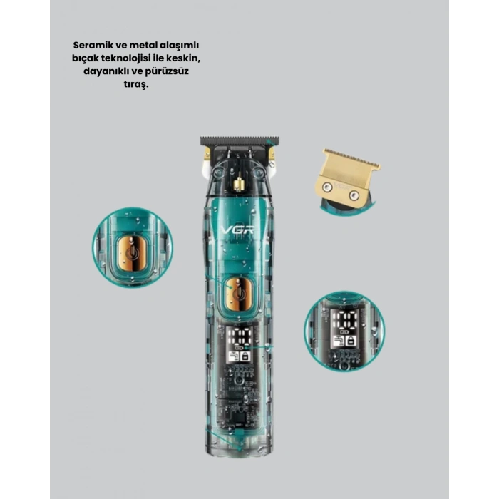 CEYLAN ADAM VGR V-695 Şarjlı Saç Sakal Tıraş Makinesi 2600mAh Batarya ve Kılavuz Taraklı