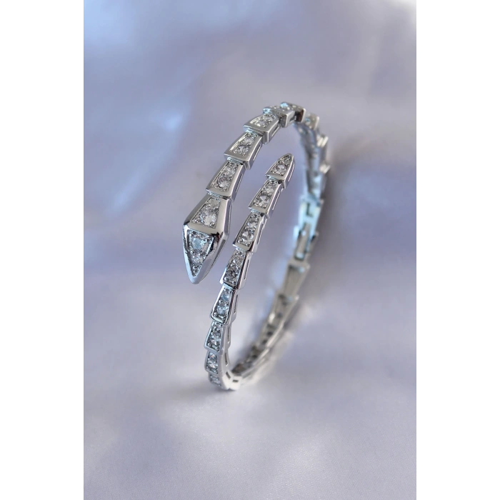 CEYLAN ADAM VIP Seri Yılan Model Gümüş Renk Kadın Kelepçe Bileklik