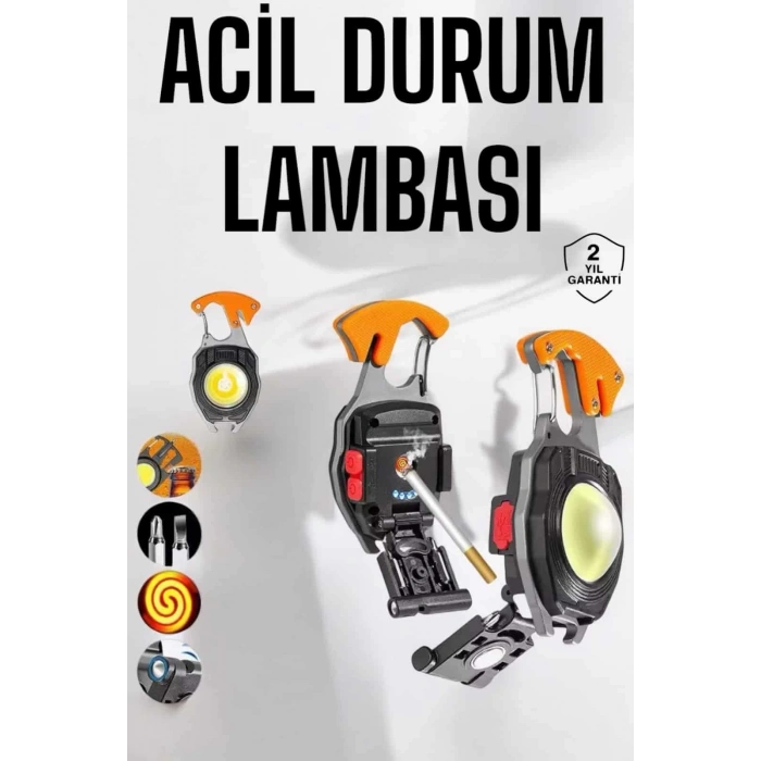 CEYLAN ADAM yeni nesil Kamp Feneri Çok Fonksiyonlu Fener Anahtarlık Usb Çakmaklı Cam Kırıcı Kemer Kesici Açacak