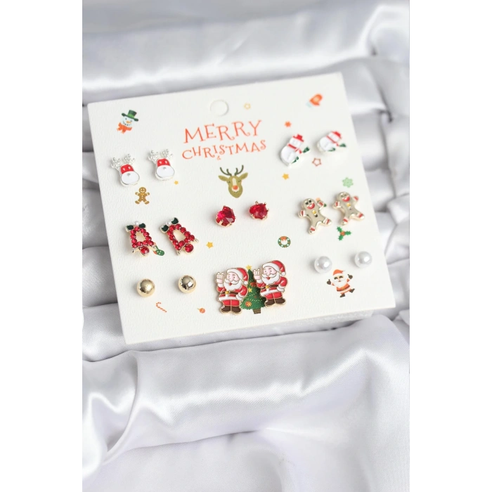 CEYLAN ADAM Yılbaşı Temalı Karışık Model 8 Çift Yılbaşı Temalı Kadın Küpe Seti