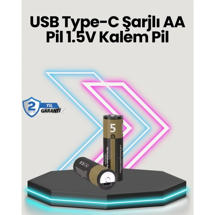 CEYLAN ADAM Yüksek Performanslı AA USB Şarjlı Lityum Pil | 1.5V Sabit Güç | 2’li Paket