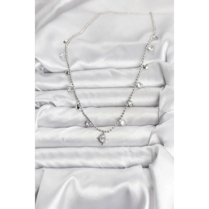 CEYLAN ADAM Zirkon Taşlı Kutup Yıldızı Model Pirinç Gümüş Renk Kadın Kolye