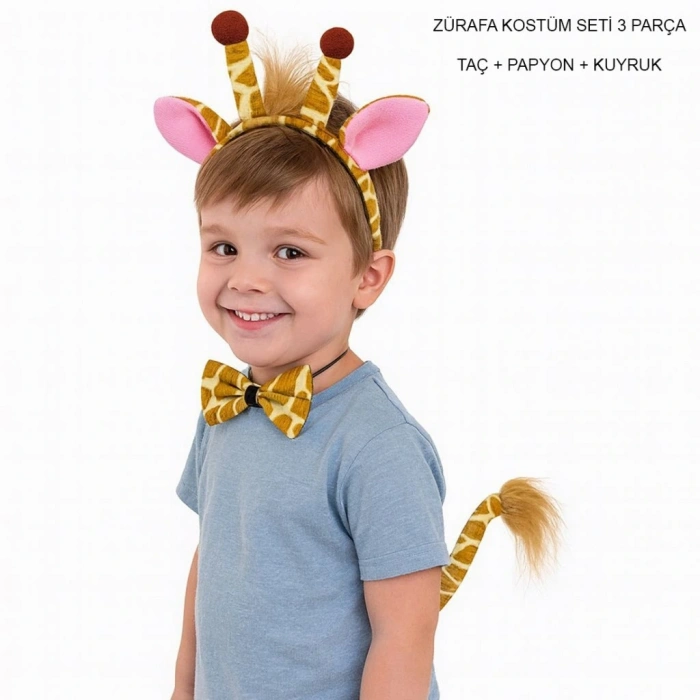 CEYLAN ADAM Zürafa Kosümü Aksesuar Seti 3 lü - Taç Papyon Kuyruk