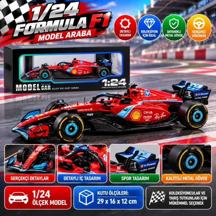 Mey İthalat® 1/24 Formula F1 Kırmızı Model Araba