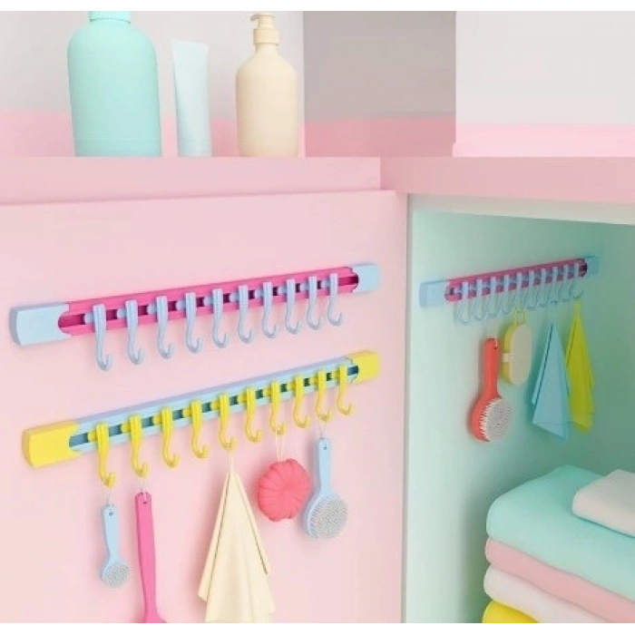 Mey İthalat® 10 Kancalı Raylı Mutfak ve Banyo Düzenleyici Askı 30 cm