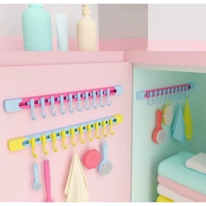 Mey İthalat® 10 Kancalı Raylı Mutfak ve Banyo Düzenleyici Askı 30 cm