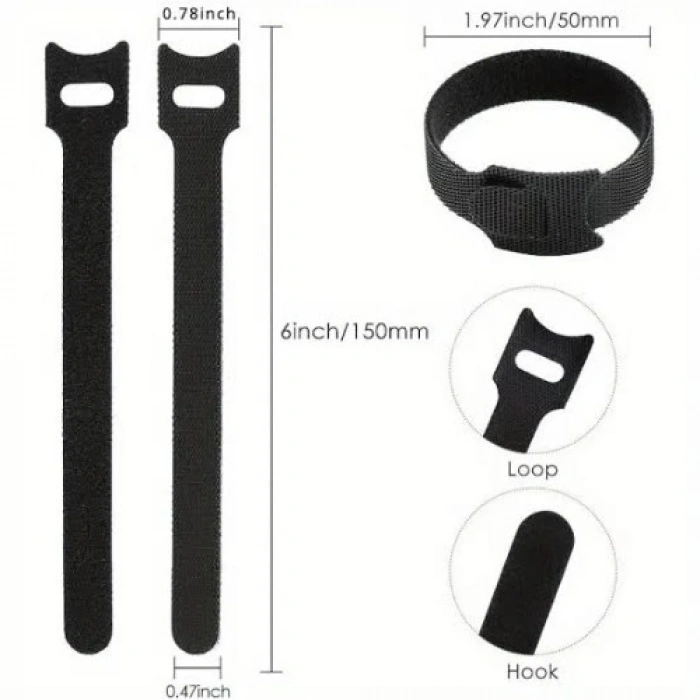 Mey İthalat® 10lu Cırt Cırtlı Kablo Düzenleyici Kelepçe Seti - 15cm
