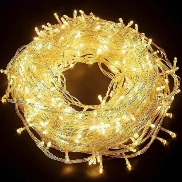 Mey İthalat® 10m 60 LED Pilli 2 Kademeli Gün Işığı Şeffaf Kablo