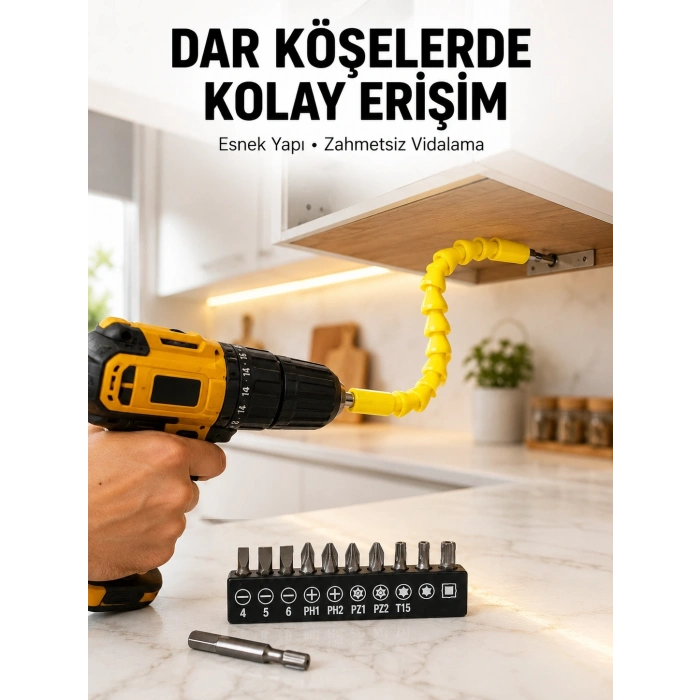 Mey İthalat® 12’li Akrobat Bits Vidalama Seti Esnek Uç Çok Yönlü Kullanım Yeni Nesil