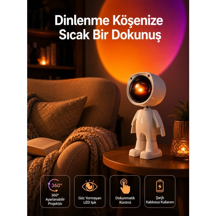 Mey İthalat® 180 Derece Dönebilen Astronot Masa ve Gece Lambası Projektör