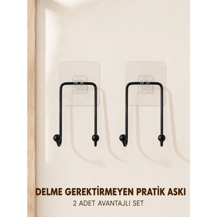 Mey İthalat® 2 Adet Çok Amaçlı Yapışkanlı Askı Ev Mutfak Banyo Düzenleyici