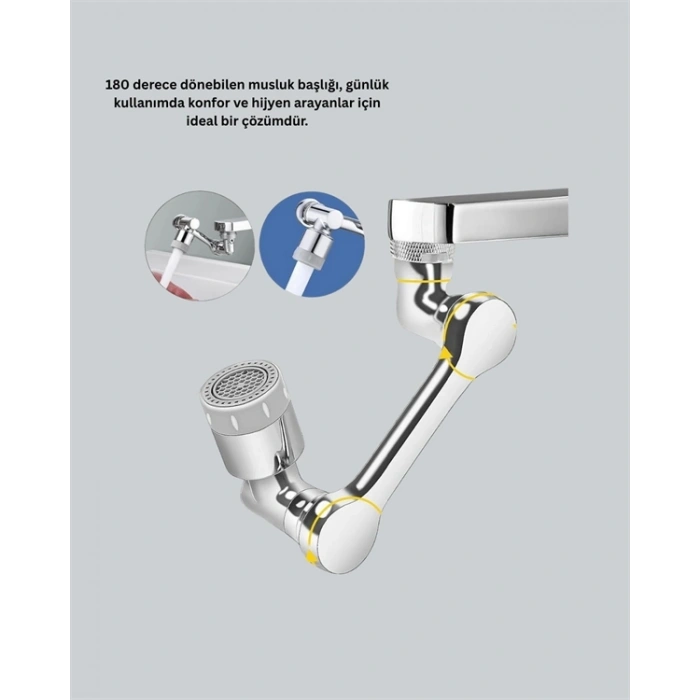 Mey İthalat® 2 Modlu 1080° Dönebilen Musluk Başlığı Esnek 3 Eklemli Hareketli Tasarım