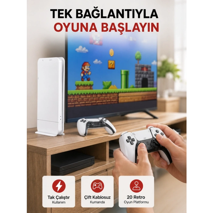 Mey İthalat® 20.000 Klasik Oyun Dahili Kablosuz Kontrollü Oyun Kutusu
