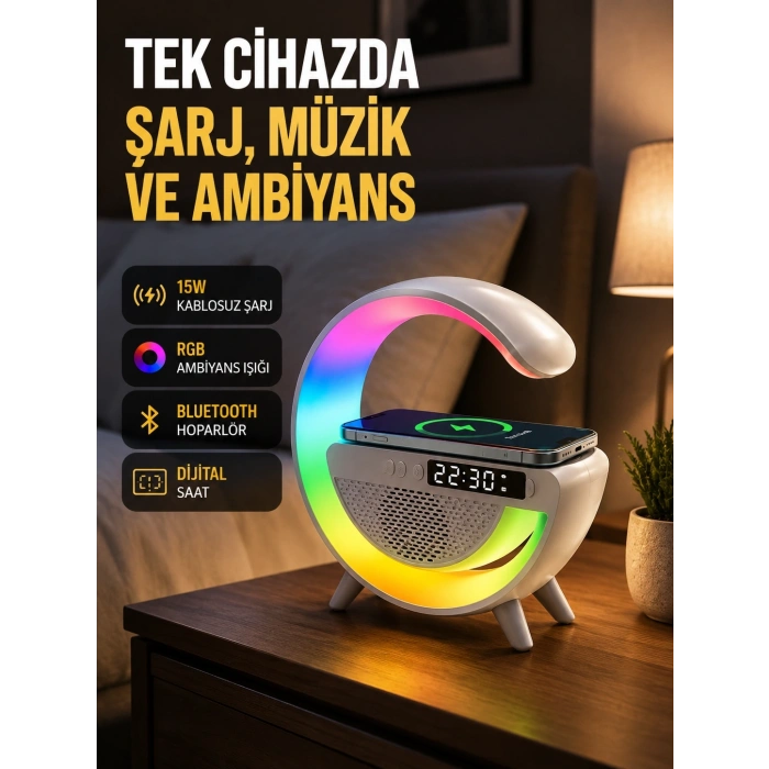 Mey İthalat® 2025 Model 15W Kablosuz Şarjlı Renkli Atmosfer Lambası