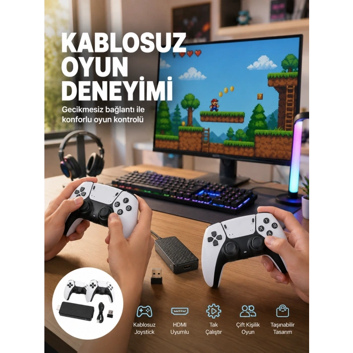 Mey İthalat® 20600 Oyunlu Retro Oyun Konsolu Kablosuz Joystick Yeni Nesil