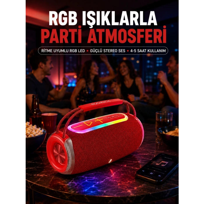 Mey İthalat® 20W Güçlü Ses Çift Sürücülü RGB LED Işıklı Bluetooth 5.3 Hoparlör