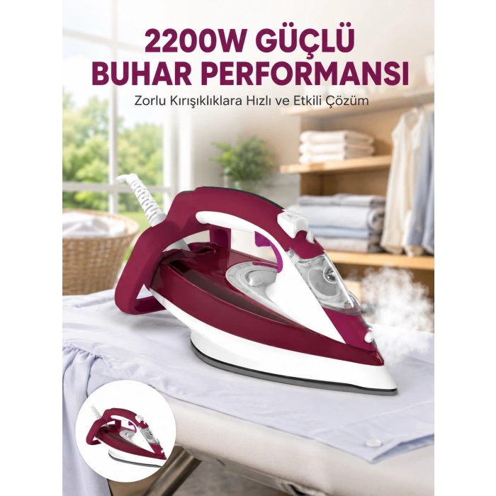 Mey İthalat® 2200W Seramik Kaplama Estetik Tasarımı 360 Derece Dönebilir Kablosu