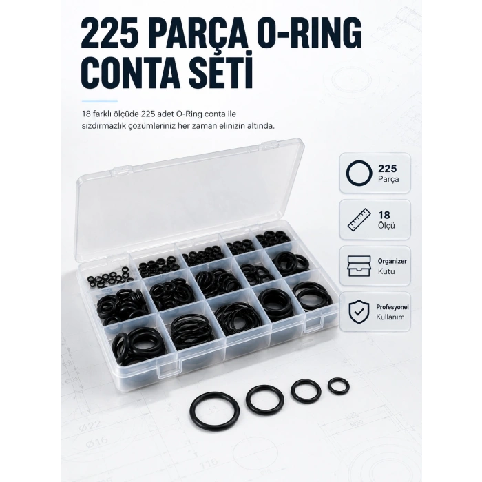 Mey İthalat® 225 PCS O-Ring Conta Seti Profesyonel Tamir, Bakım ve Sızdırmazlık Çözümü