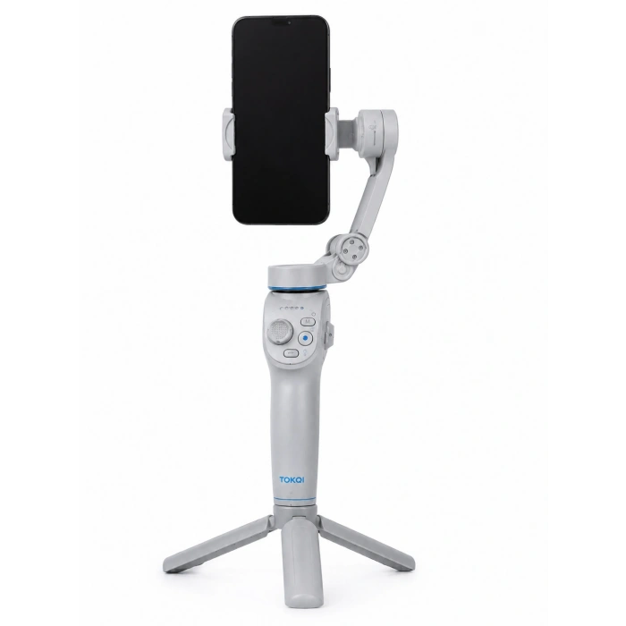 Mey İthalat® 3 Eksen Telefon Gimbal Stabilizer Yapay Zeka Takipli Katlanabilir Dahili Dolgu Işıklı Video Sabitleyici