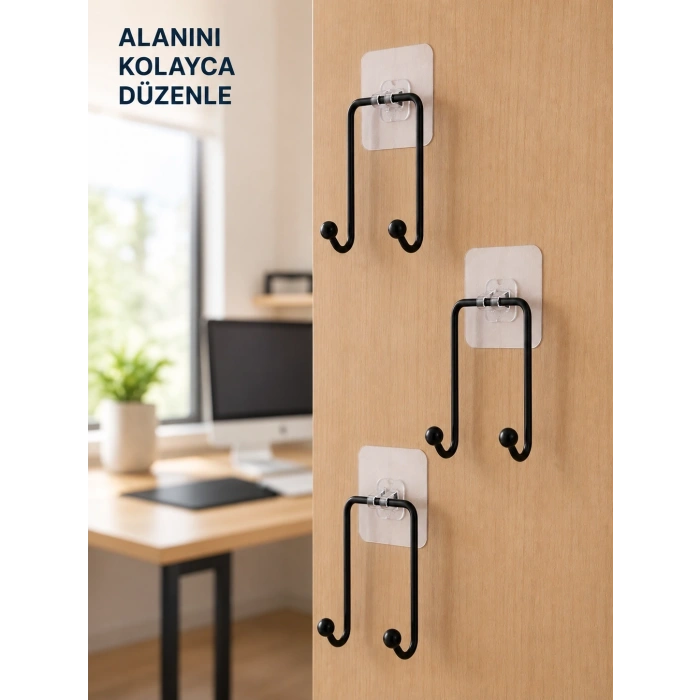 Mey İthalat® 3lü Yapışkanlı Askı Seti Ev Banyo Mutfak İçin Çok Amaçlı Askılık