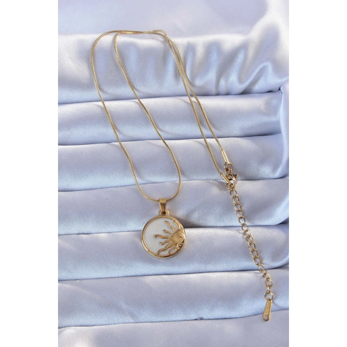 Mey İthalat® 316L Altın Renk Mineli Parlayan Güneş Kolye