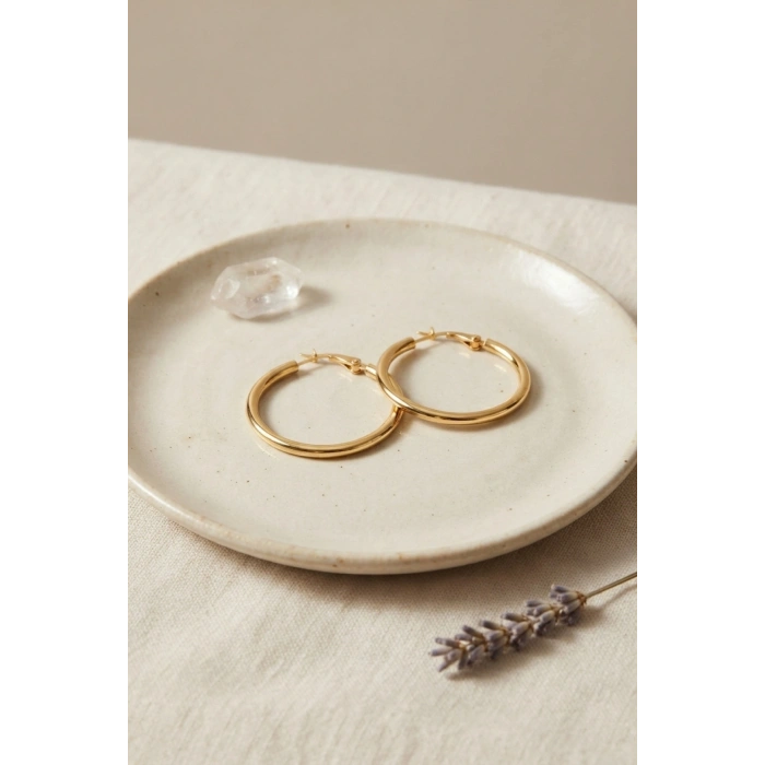 Mey İthalat® 316L Çelik Gold Renk 28 mm Halka Küpe
