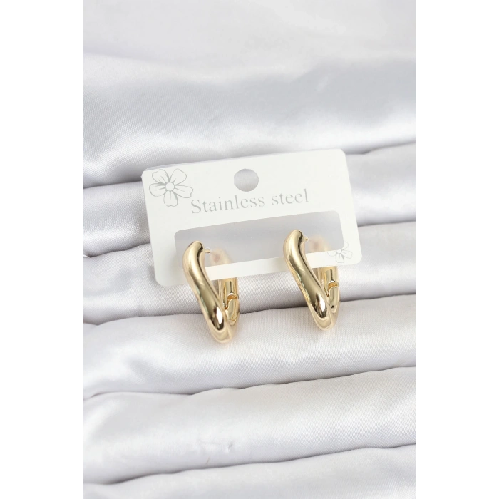 Mey İthalat® 316L Çelik Gold Renk Asimetrik Halka Model Kadın Küpe
