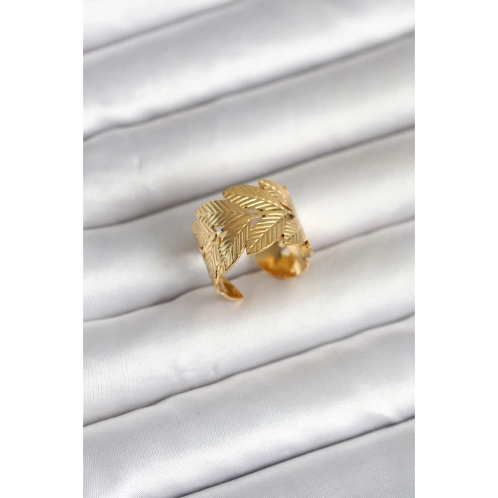 Mey İthalat® 316L Çelik Gold Renk Başak Modeli Kadın Yüzük