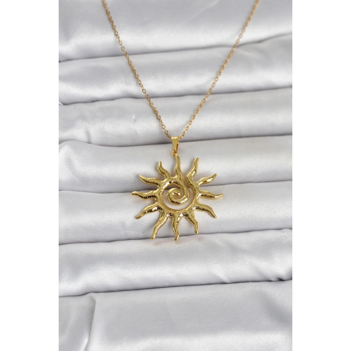 Mey İthalat® 316L Çelik Gold Renk Bohem Güneş Model Kadın Kolye