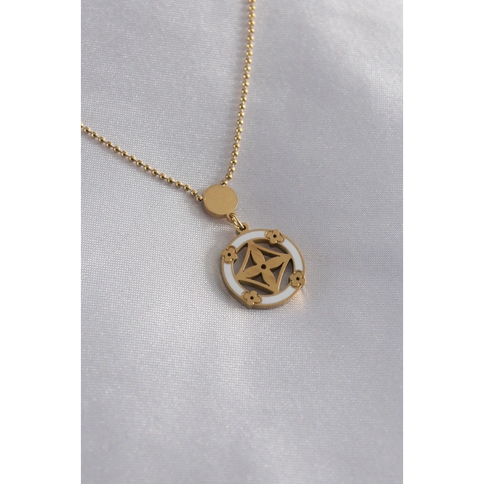Mey İthalat® 316L Çelik Gold Renk Çiçek Figür Kadın Kolye