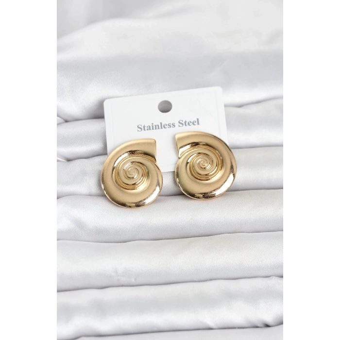 Mey İthalat® 316L Çelik Gold Renk Deniz Kabuğu Form Kadın Küpe