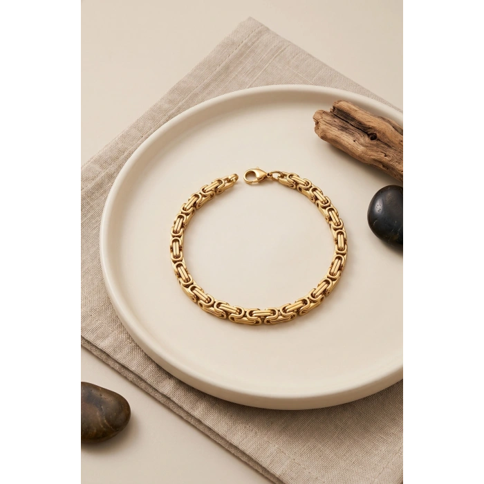 Mey İthalat® 316L Çelik Gold Renk Kral Zincir Model Erkek Bileklik