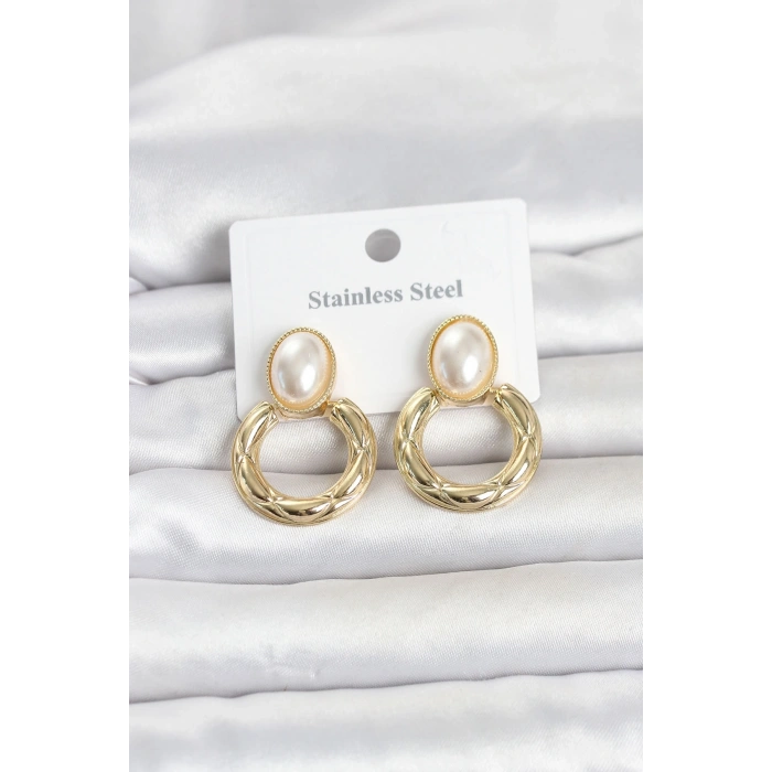 Mey İthalat® 316L Çelik Gold Renk Vintage Model Kadın Küpe
