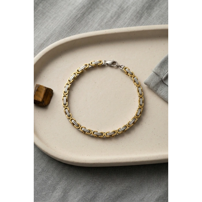 Mey İthalat® 316L Çelik Gold ve Gümüş Kral Zincir Model Erkek Bileklik