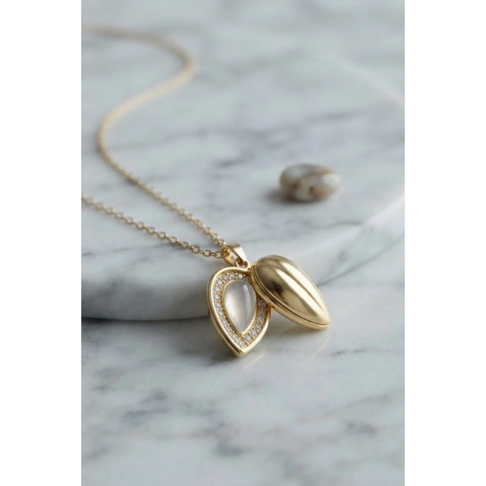 Mey İthalat® 316L Çelik Zincir Gold Renk Damla Tomurcuk Model Kolye