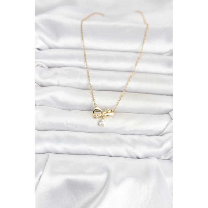 Mey İthalat® 316L Çelik Zincir Gold Renk Fiyonk Model Kadın Kolye