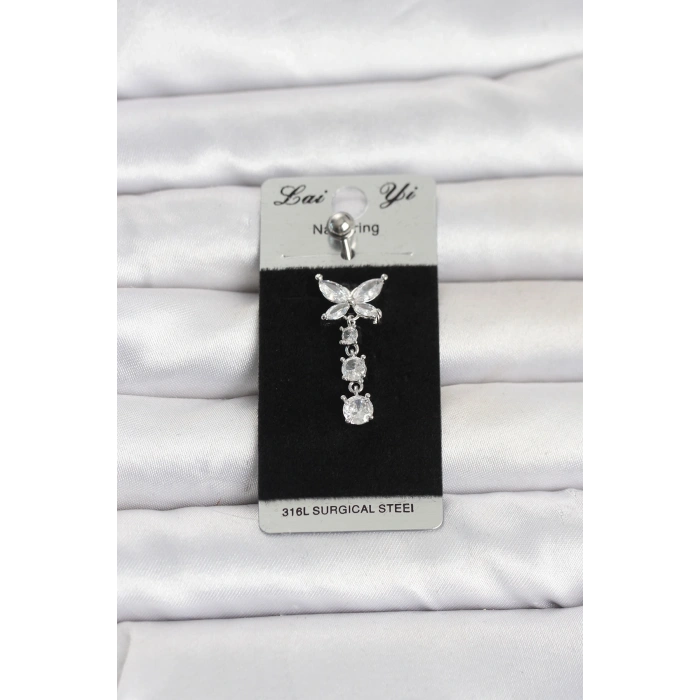 Mey İthalat® 316L Cerrahi Çelik Sallantılı Kelebek Model Göbek Piercing